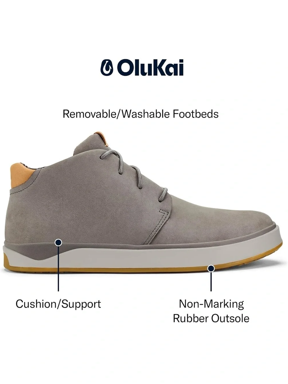 OluKai • Men's Graphite Gray Chukka Waterproof Ankle Boot with Tan Accents